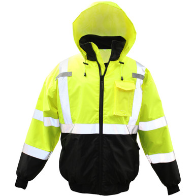 Class 3 Hi Vis Yellow Bomber Jacket w/removable Fleece - Size 3XL, Hi-Vis Yellow- Hi-Visibility Jacket 3NR40013X