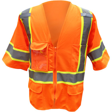 ANSI Type R Class 3 Two-Tone Vest - Solid Polyester - Hi-Visibility Vest S Hi-Vis Orange 3PPF9300S