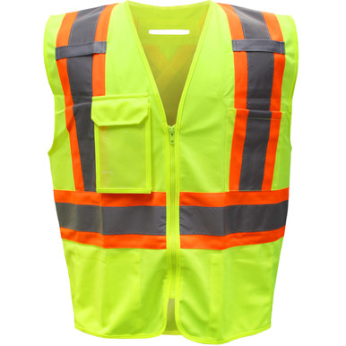 ANSI Type R Class 2 Two-Tone Vest - Solid Polyester - Size L, Hi-Vis Yellow- Hi-Visibility Vest 3PPN9200L