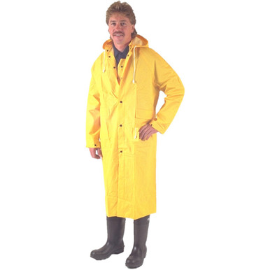 Lined PVC Rain Coat .35MM, 48 Long, Yellow - Size L, Yellow- PVC Rainwear 3PR8000YL