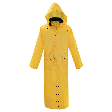 Pvc/Poly.35Mm 48" Raincoat, Slit Lower Half Chaps With Snaps, Corduroy Coll - Size 3XL, Yellow, Rainwear, 1 Unit 3PR8020Y3X