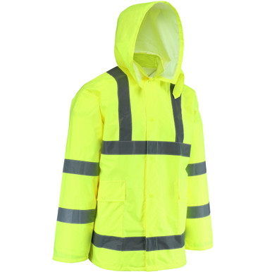 West Chester, Hi-Vis Lime, Rain Jacket, Poly/PU Coated, Class 3 - Size Small, Hi-Vis Yellow- Hi-Visibility Raingear WW4033J/S