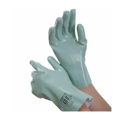 13" Cotton Lined Poly Tuff Solvent Gloves Large 1 pair,QRP - Size L, Green 1 Pair - CE Chemical Gloves 440L