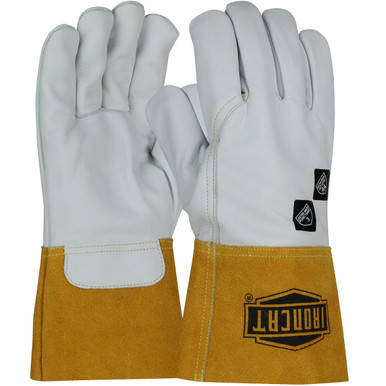 Ironcat Heavyweight Grain Cowhide, Mig Welding, 4" Cuff, A4 Para Aramid Lin - Size L, Natural, Hand Protect-Welding, 1 Dozen 6040/L