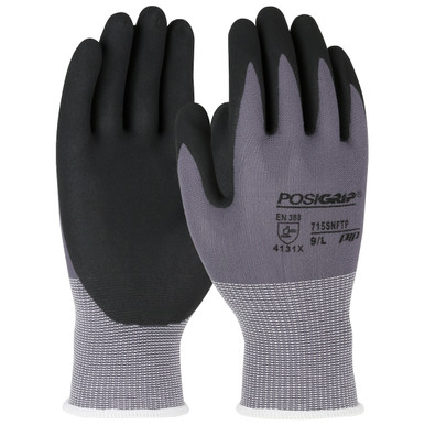 Posigrip, 15 Gauge Gray Nylon Shell, Black Microfoam Nitrile Palm - Size XS, Gray, SeamlessGlove Coated, 1 Dozen 715SNFTP/XS