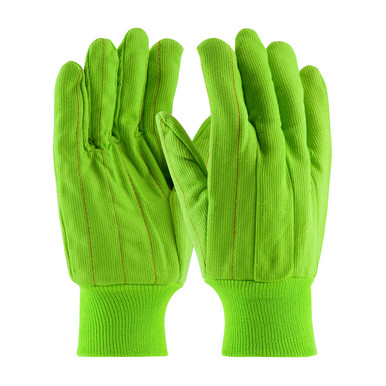 100%Cotton Shell Cord Green KW - Size L, Hi-Vis Green 1 Dozen - Fabric Gloves K82SCNCGRI