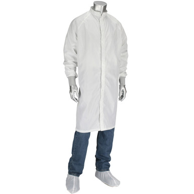 White Frock With Raglan Sleeve And Knit Cuff Zip Opening - Size L, White, Reusable Clothing, 1 Unit CFRZC-16WH-L