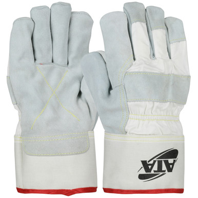 Ata 7G, Leather And Canvas, Ansi A5 / Cotton A5 Cut Liner, Slip-On Cuff - Size L, White, Cut Resistant Gloves, 1 Dozen MJVATA-L