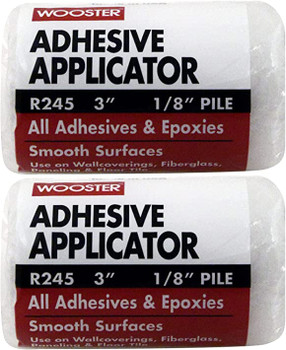 Wooster Genuine 3" Adhesive Applicator 1/8" Nap Roller Cover 2-Pack, R245-3-2PK