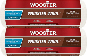 Wooster Genuine 9" Wooster Wool 3/8" Nap Roller Cover 2-Pack, RR631-9-2PK