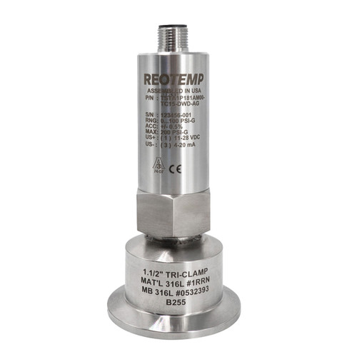 Reotemp TSTA Sanitary Pressure Transmitter W/ 1 1/2 in. Tri-Clamp, Hirschmann Field Wireable