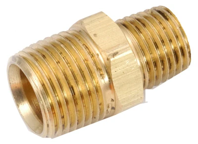 Pipe Fitting, Hex Reducing Nipple, Lead Free Brass, 1/2 x 1/4 In.