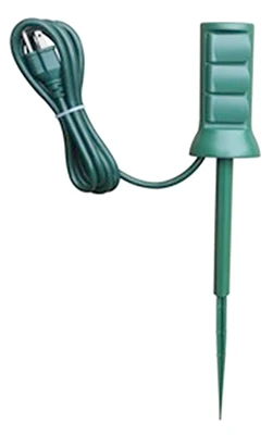 Outdoor Power Stake, 3-Outlet, Green, 6-Ft. Cord