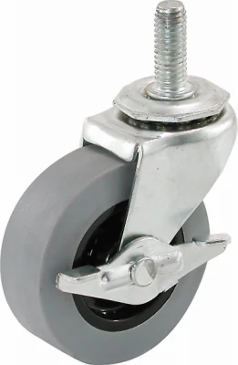TPR Caster With Brake, Threaded Stem, 2 In.