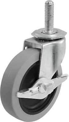 TPR Threaded-Stem Caster With Brake, 3 In.