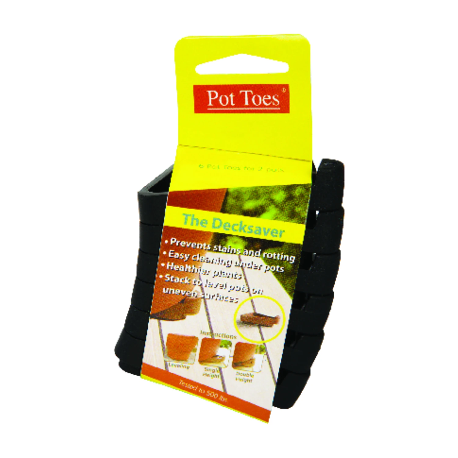 Decksaver Garden Pot Toes, Black, 3-In., 6-Pk.