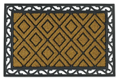 24x36 Coir And Rubber Doormat With Diamond Pattern And Scrolled Edge