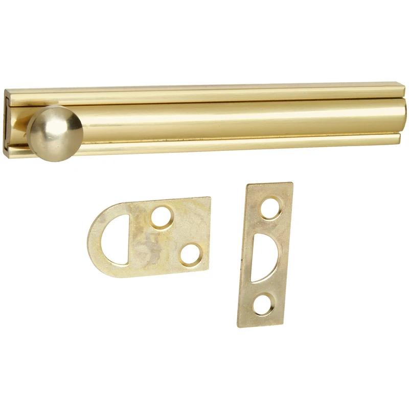 Door Surface Bolt, Brass, 4 In.