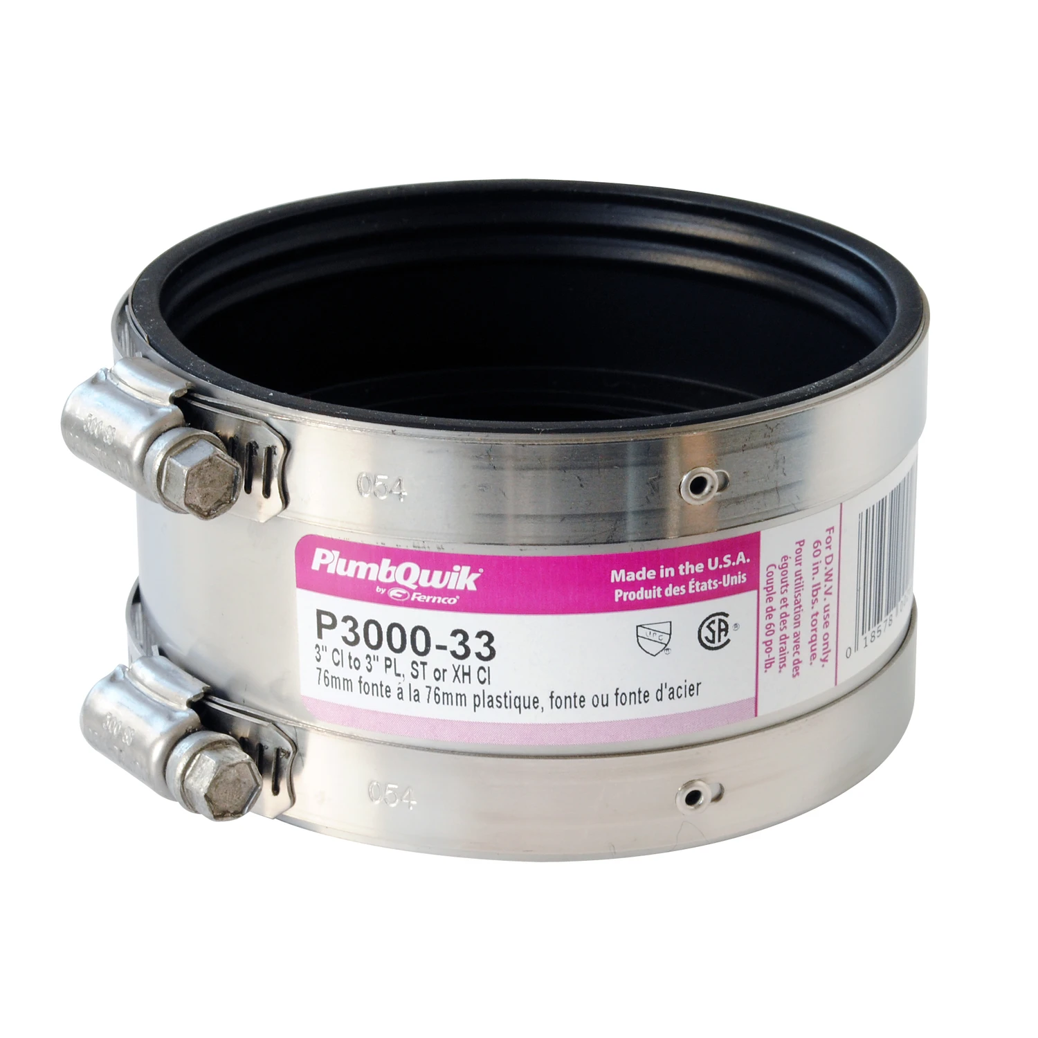 Specialty Shielded Coupling, Connects Cast Iron to Plastic/Steel/Cast Iron, 3 In.