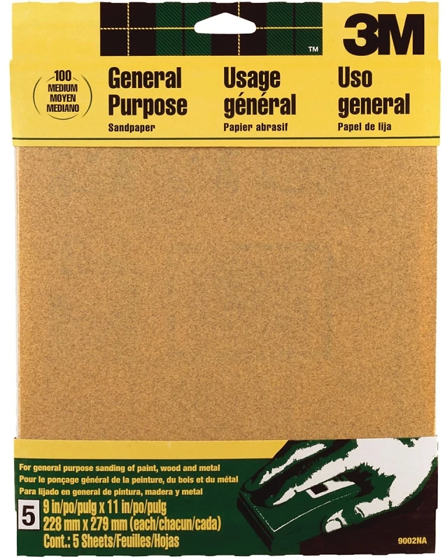 Aluminum Oxide Sandpaper, 100-Grit, 9 x 11 In., 5-Pk.
