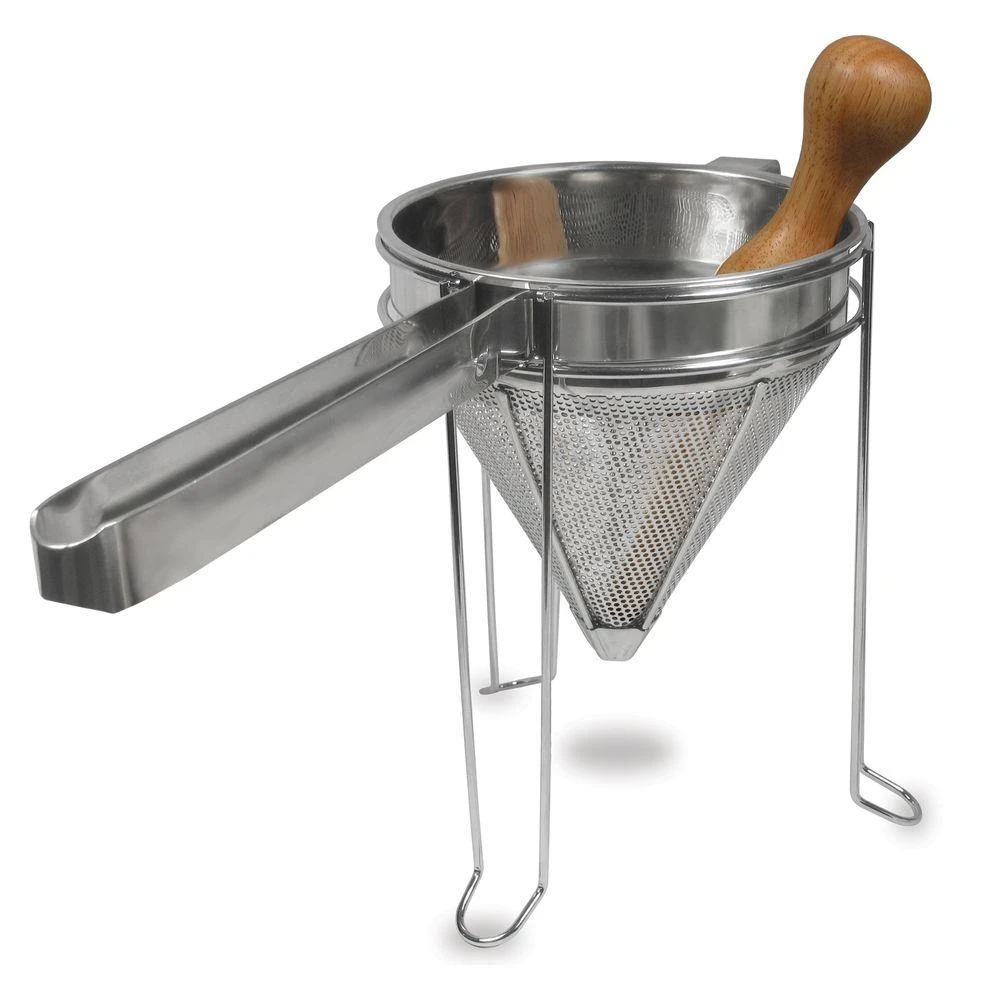 Stainless Steel Cone Strainer & Pestle Set, Removes Pulp & Skin, 2-Qt. Capacity