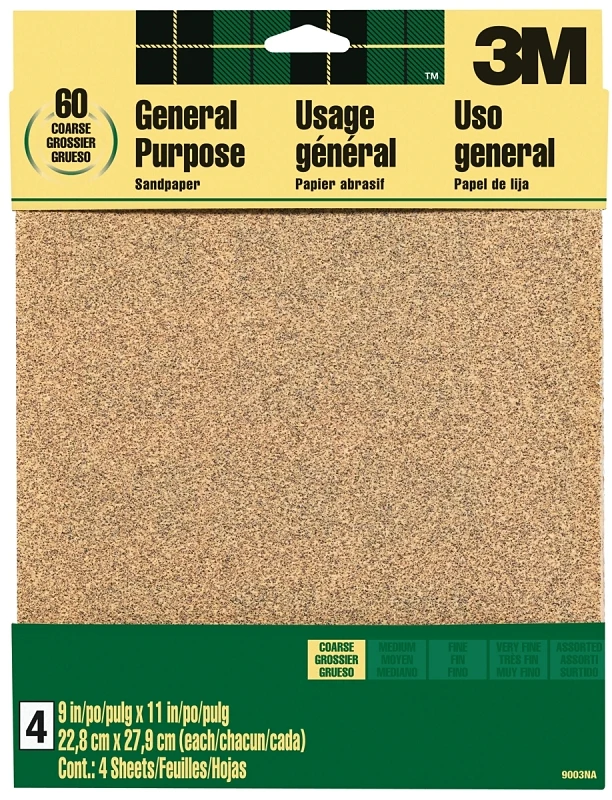 Aluminum Oxide Sandpaper, 60-Grit, 9 x 11 In., 4-Pk.