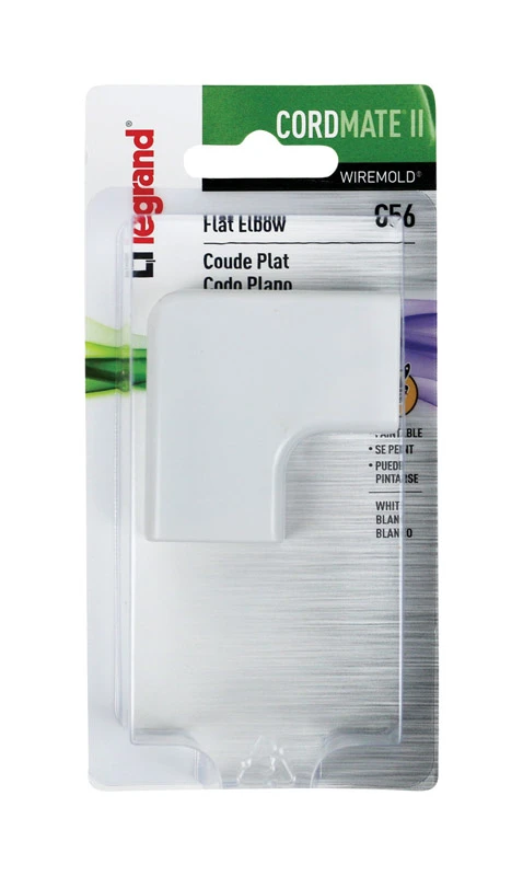 Cordmate II White Flat Elbow Cord Cover