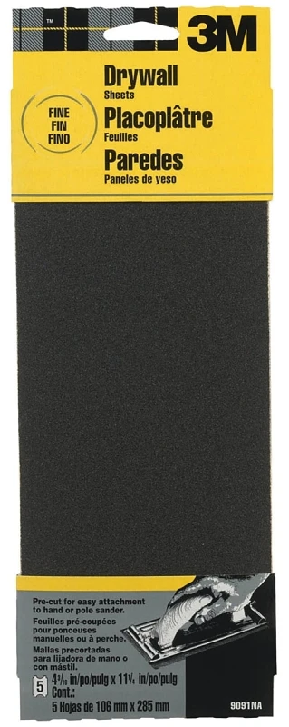 Drywall Sandpaper, Fine, 4-3/8 x 11 In., 5-Pk.