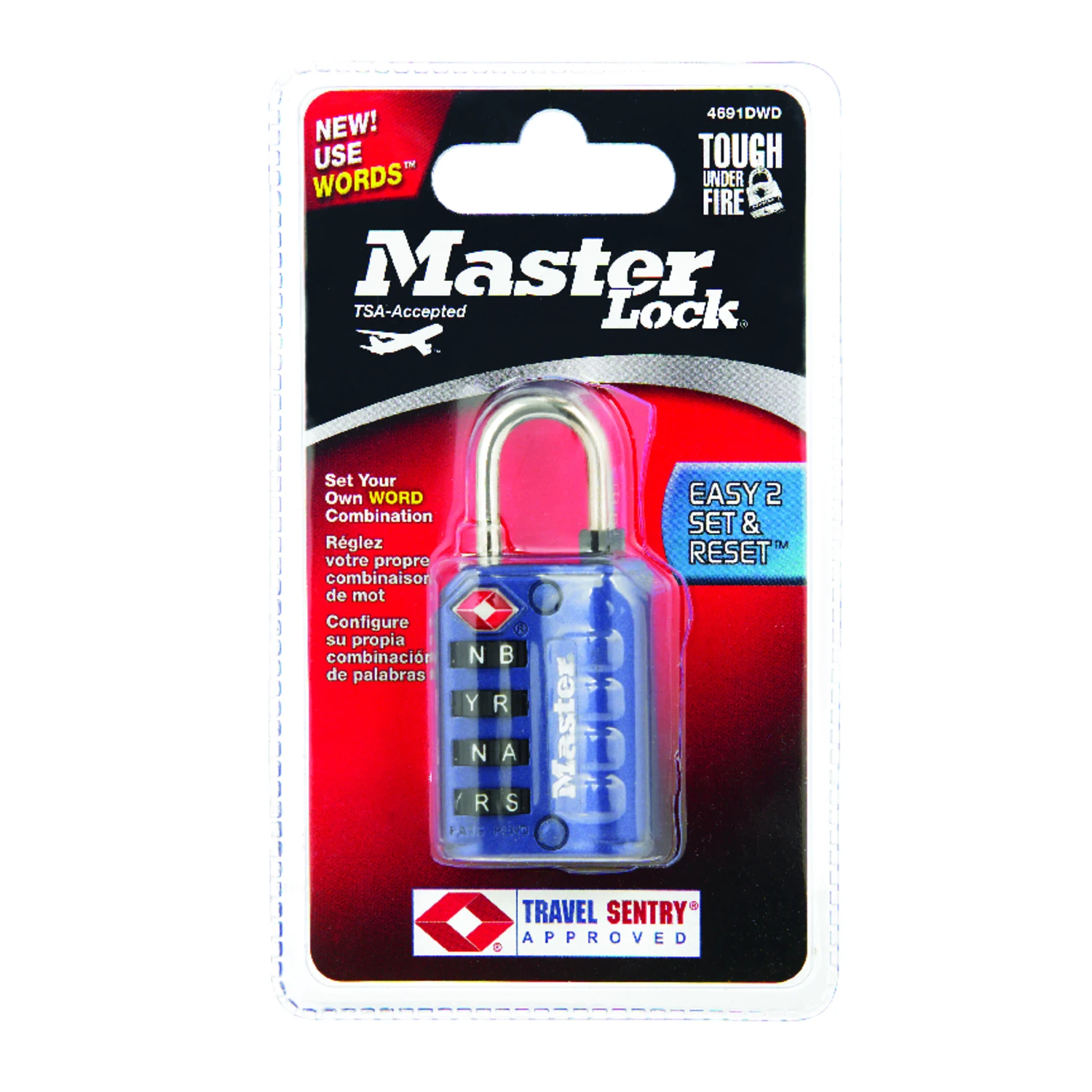 TSA Word Luggage Lock with 4 Letter Dial, 1-3/8-In., Assorted Colors