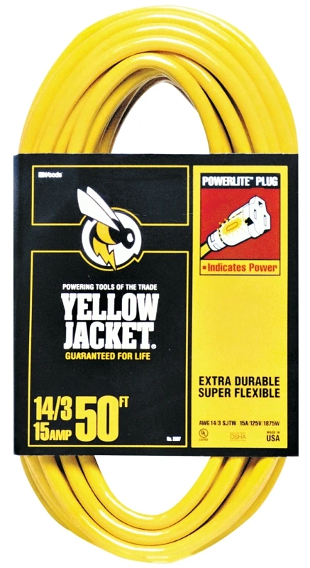 Yellow Jacket Extension Cord, 15A 14-Gauge, 50 Ft.