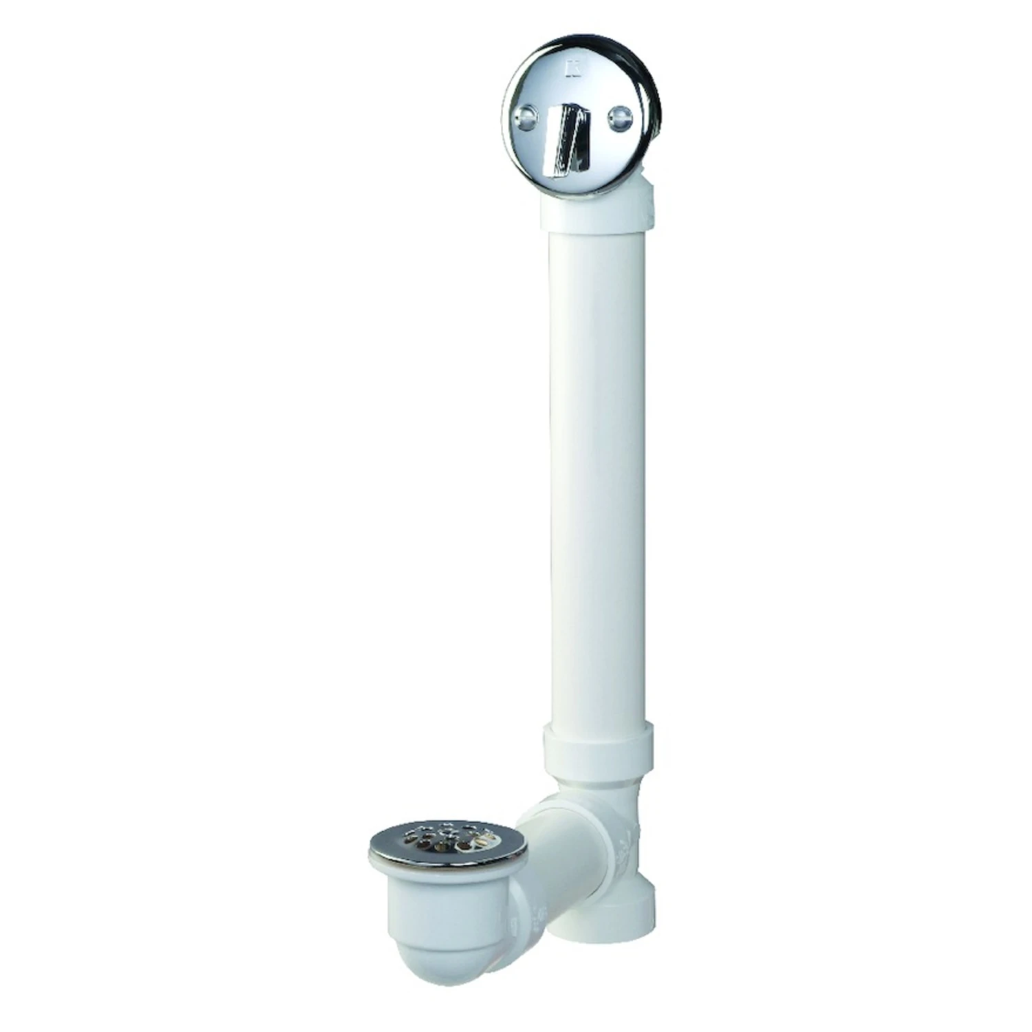 Trip Lever Bath Drain Assembly, White, Polished Chrome Trim, 1-1/2 In.
