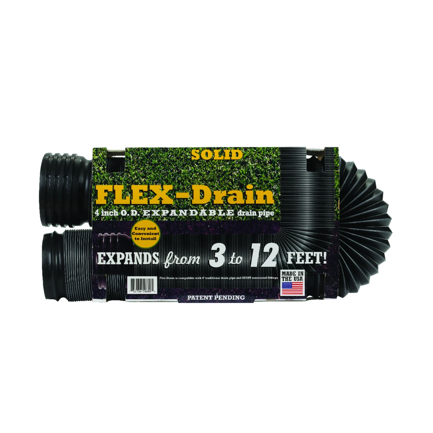 Expandable Drain Pipe, Solid Black Polyethylene, 4 In. x 12 Ft.