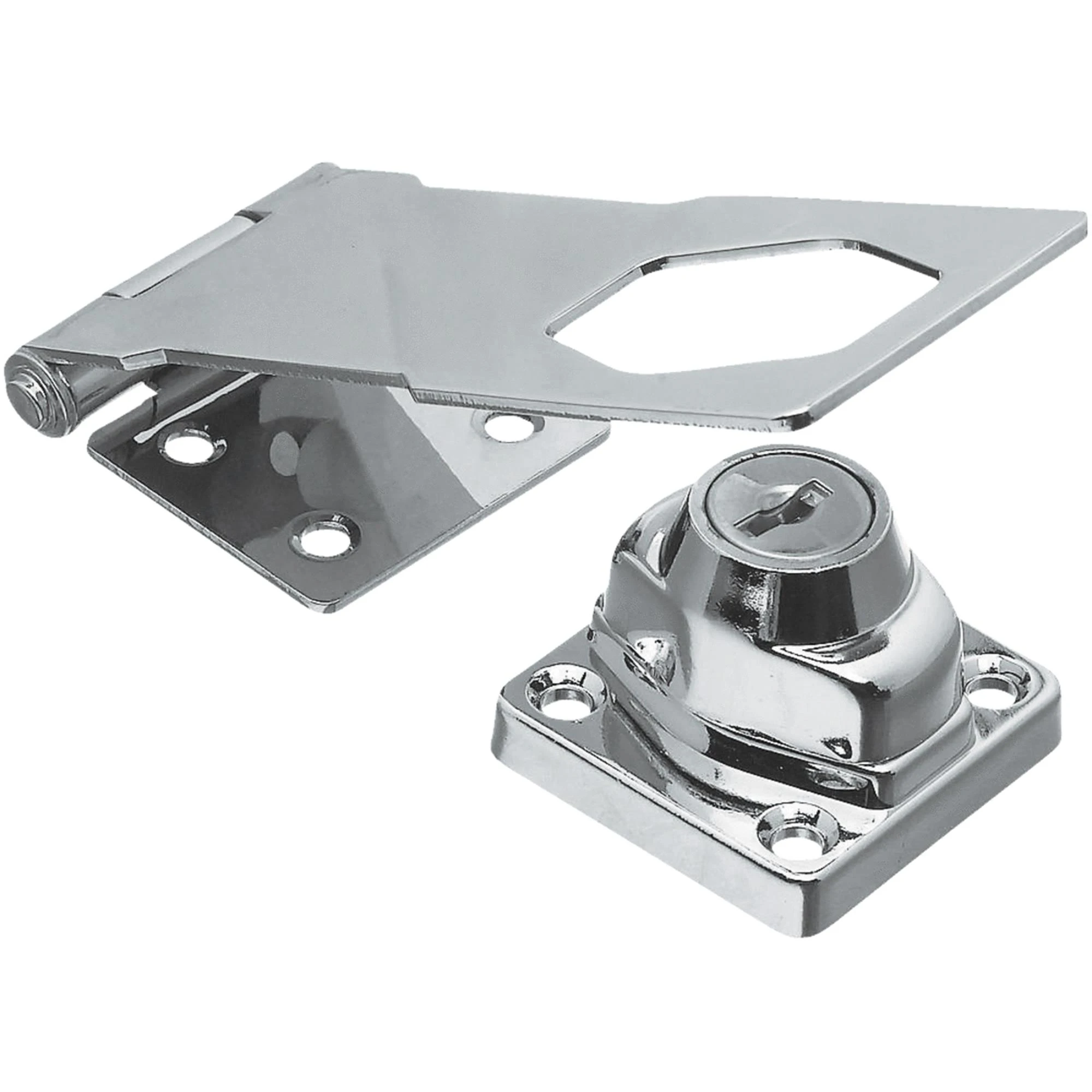 Keyed Hasp Lock, Chrome, 4-1/2 In.