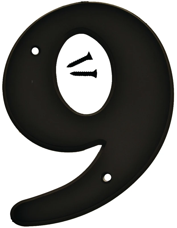 House Address Number 9, Black Plastic, Screw-In., 6-In.
