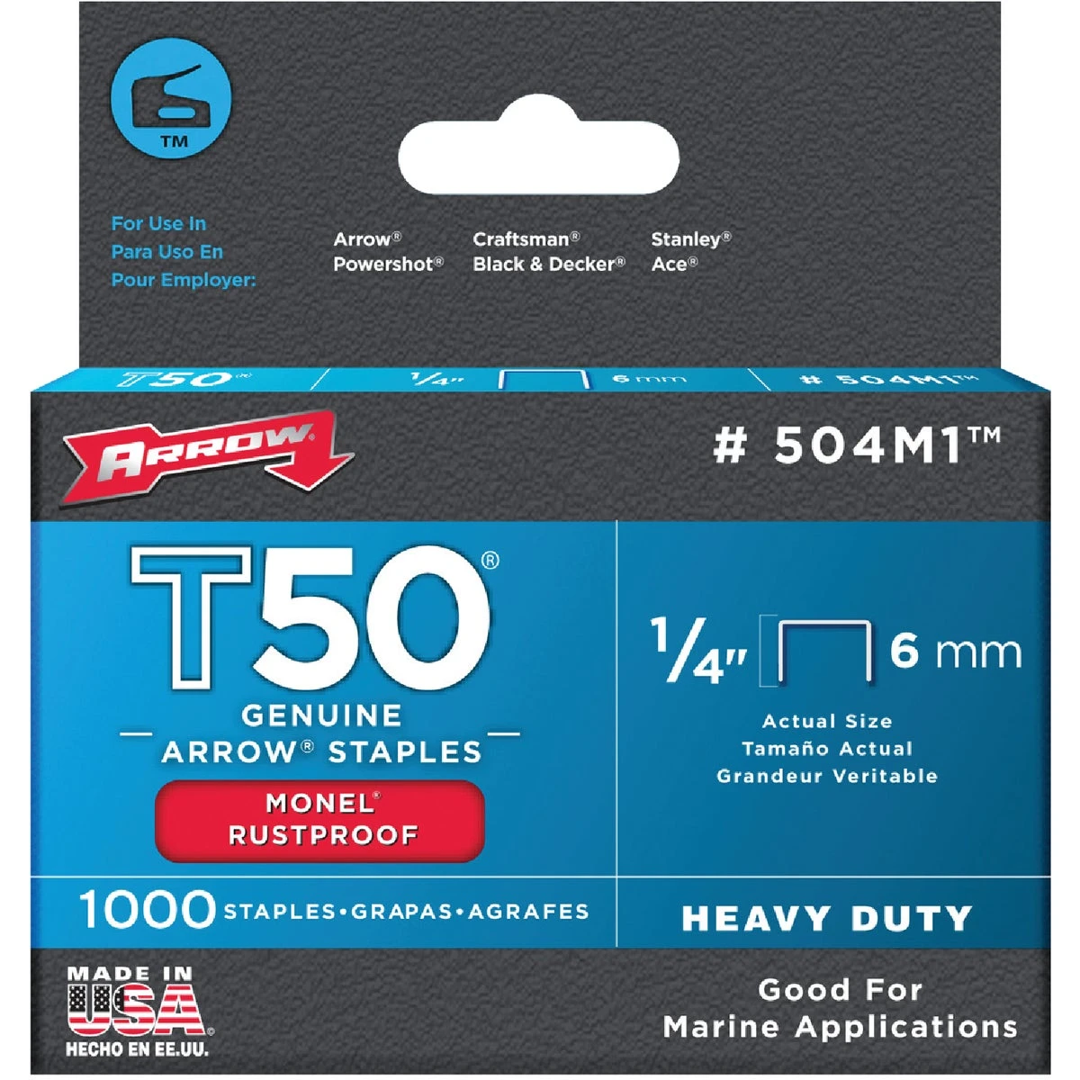 Monel Staples, T50, 1/4-In., 1,000-Pk.