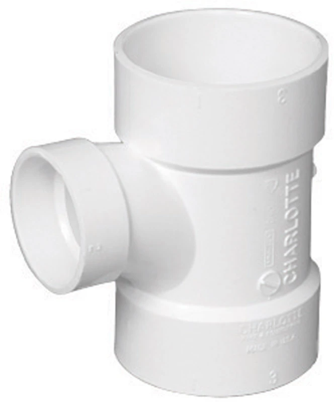 Schedule 40 DWV Reducing Sanitary Tee, White, 4 x 4 x 3 In. Hub