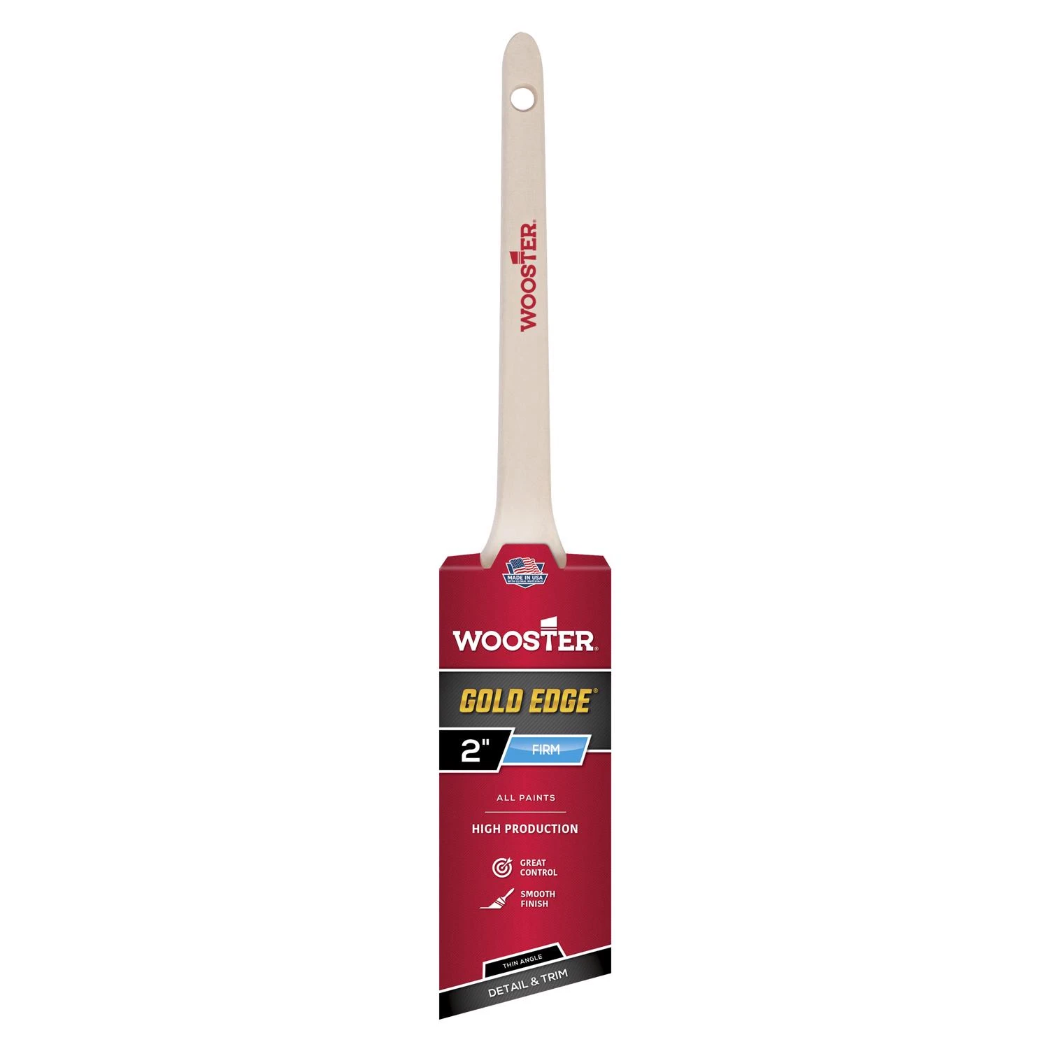 Gold Edge Paint Brush, Thin Angle Sash, White & Gold, 2-In.