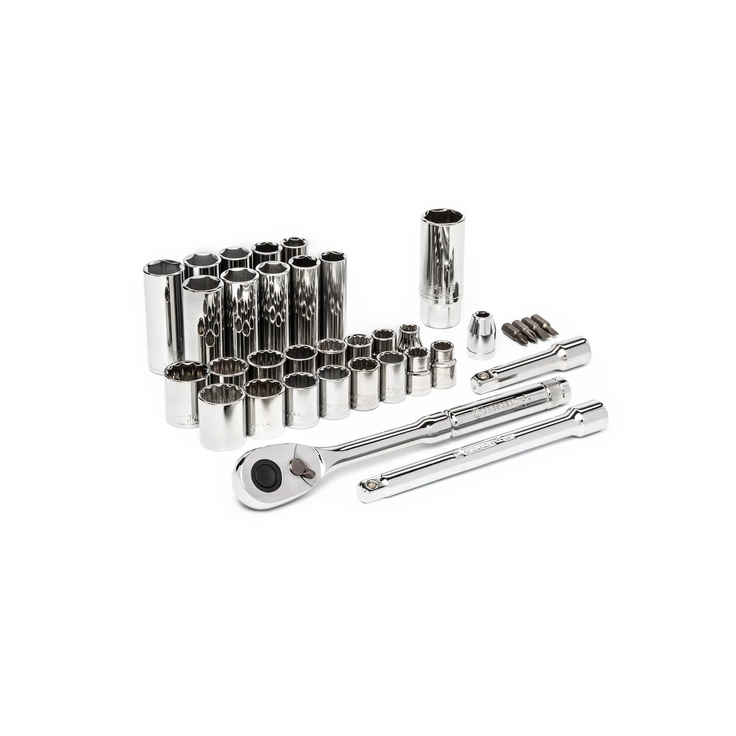 35-Pc. SAE/Metric Mechanics Tool Set, 6 and 12 Point Standard & Deep Sockets, 3/8 In. Drive