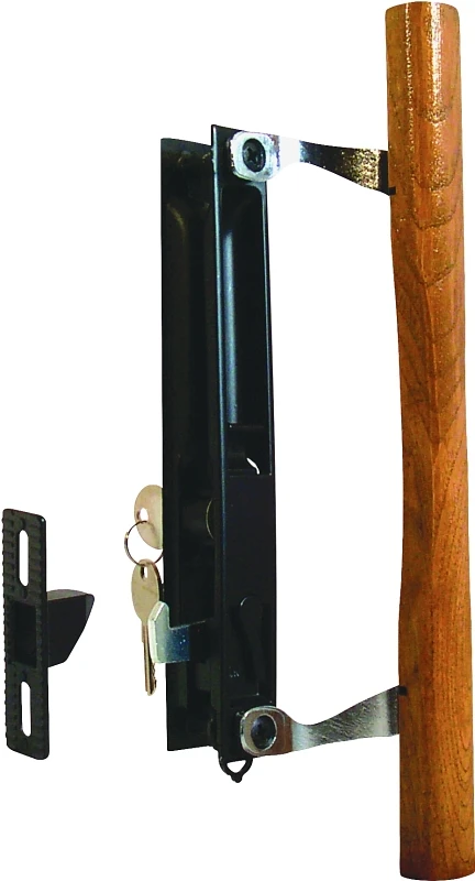 Sliding Glass Door Handle Set, Diecast and Wood, Hook Style, 6-5/8 In.