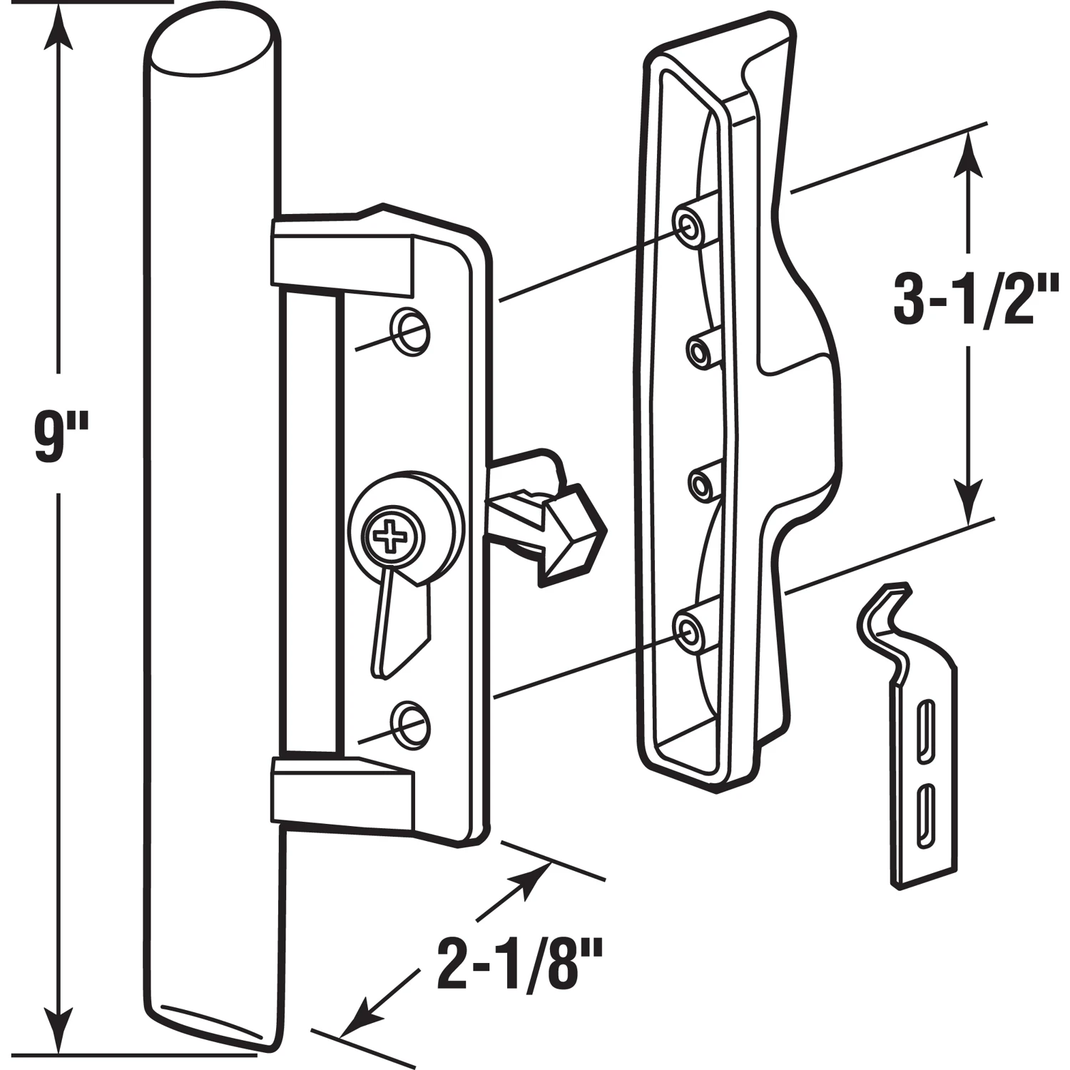 Sliding Glass Door Handle Set, Black Diecast, Wood Handle, 3-1/2 In.