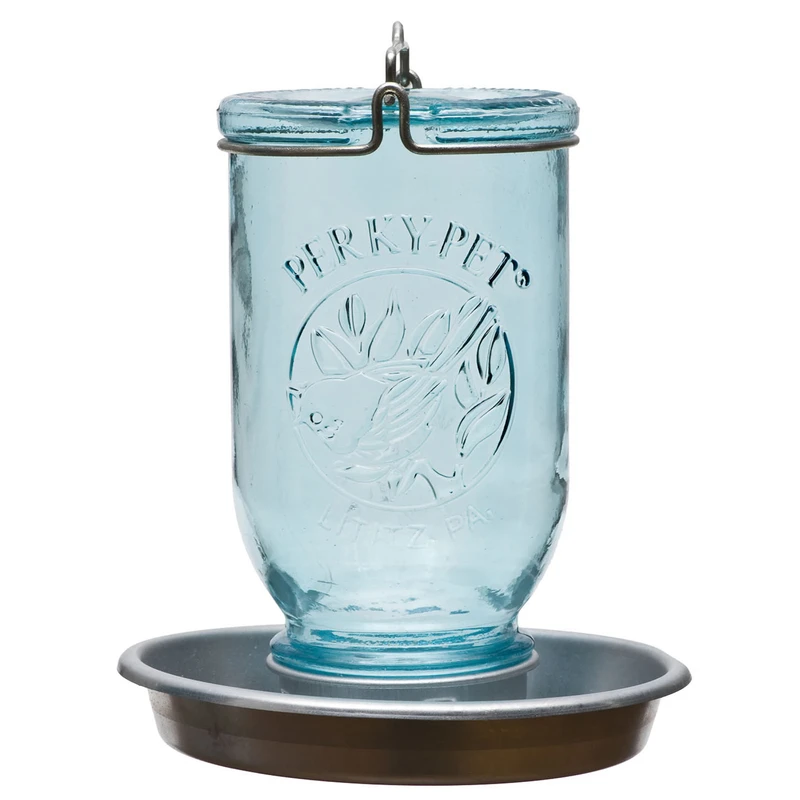 Wild Bird Waterer, Antique Blue Mason Jar