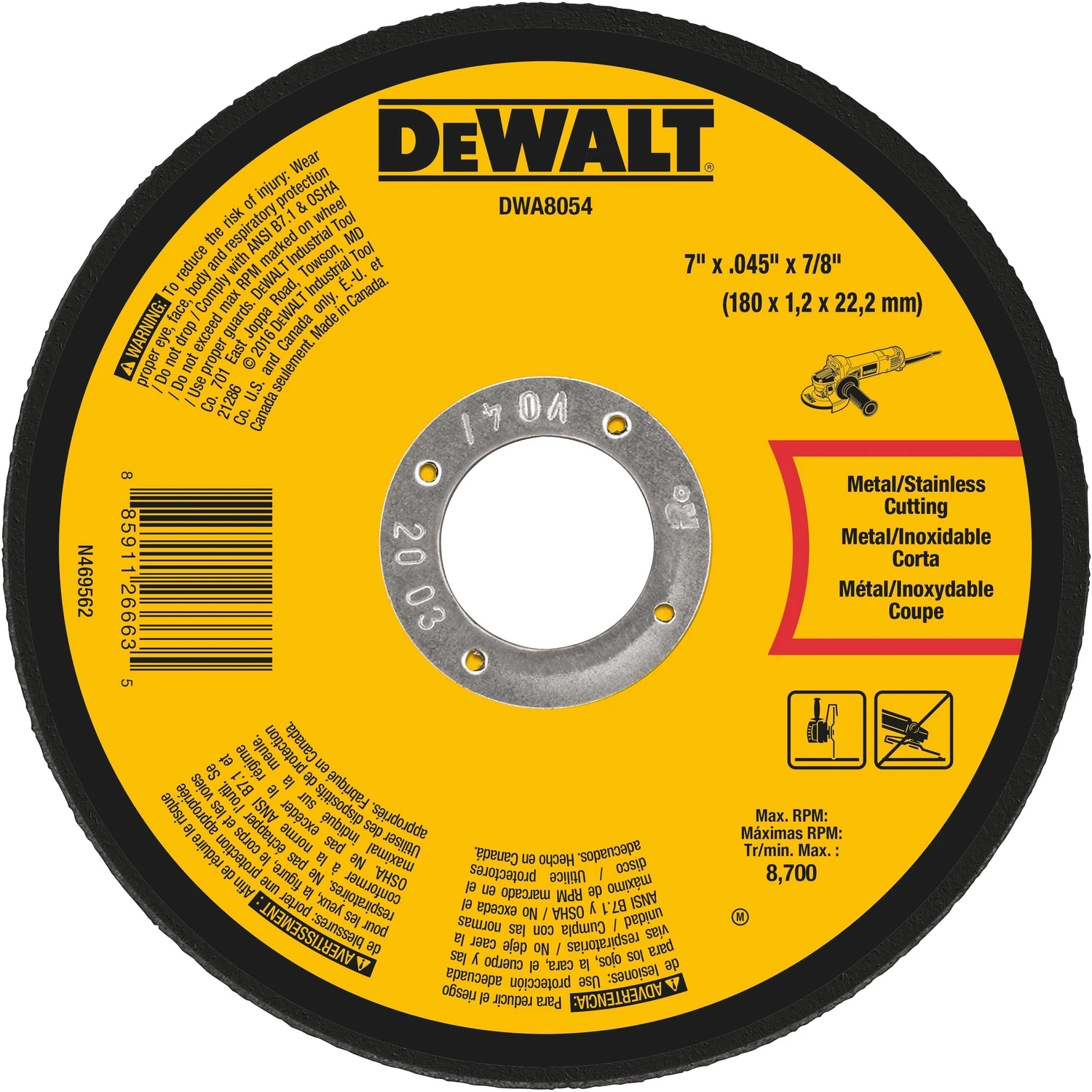 Metal Cut-Off Wheel, 7 In. x .045 In. x 7/8 In.