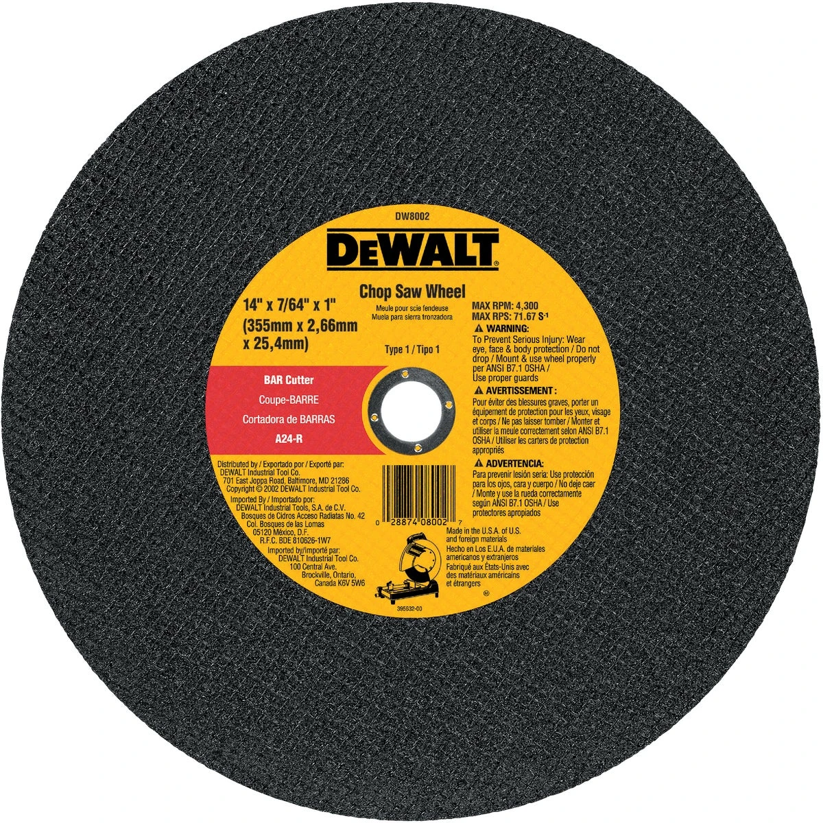 Cutting Wheel, 1 x 7/64 x 14 In.