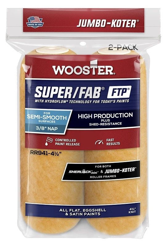 Paint Roller Cover, 2-Pack, Jumbo-Koter, Super Fab, FTP, 4-In. x 3/8-In.