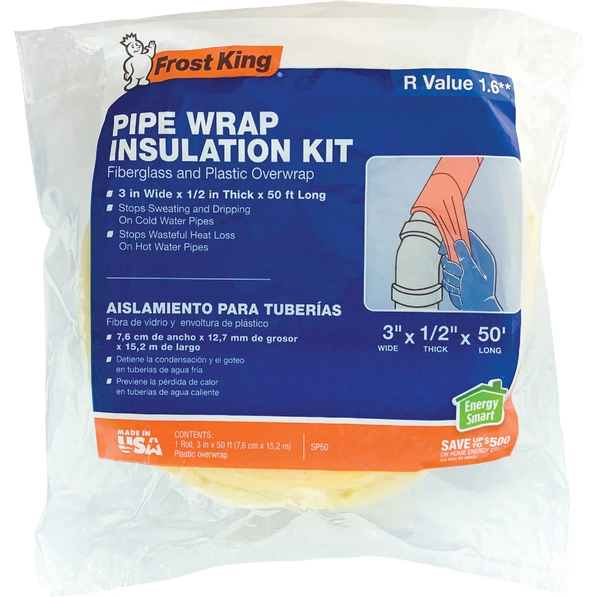 Fiberglass Pipe Insulation Kit, 3 x 1/2 In. x 50 Ft.