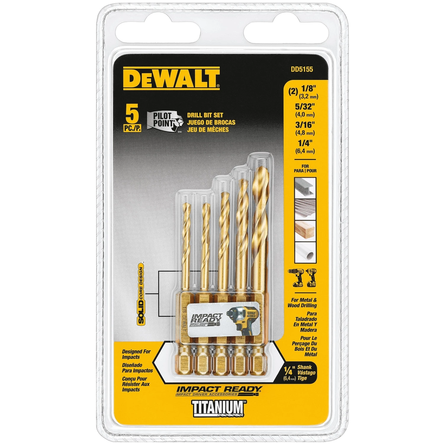 5-Pc. Titanium Impact Drill Bit Set