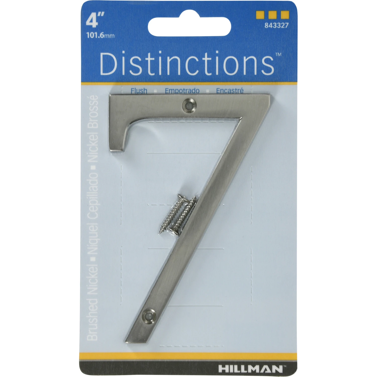 Distinctions House Address Number 7, Screw-In, Brushed Nickel Zinc, 4-In.