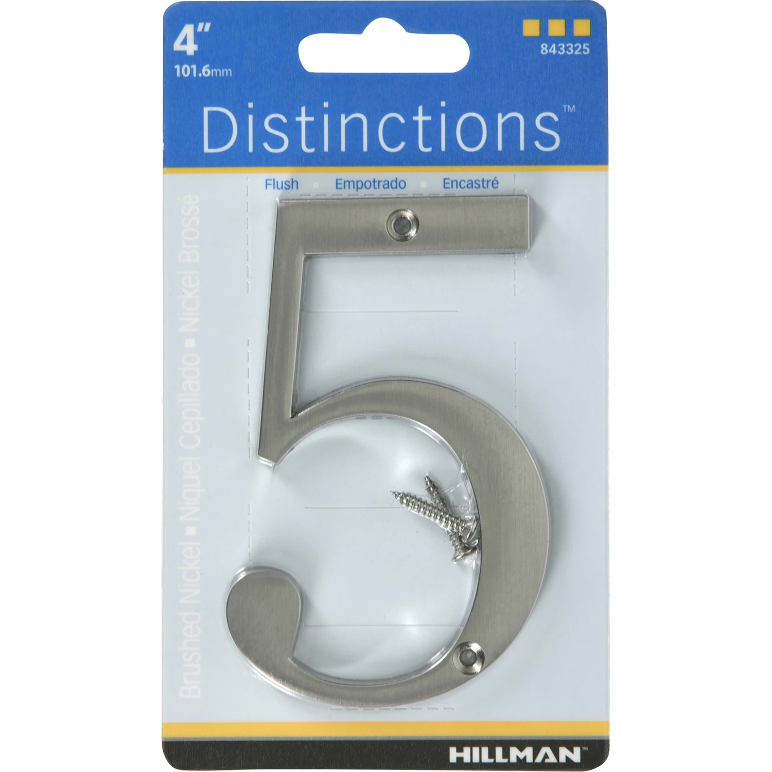 Distinctions House Address Number 5, Screw-In, Brushed Nickel Zinc, 4-In.