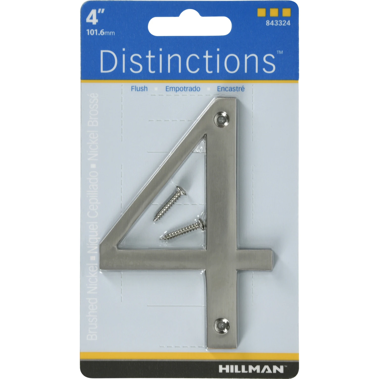 Distinctions House Address Number 4, Screw-In, Brushed Nickel Zinc, 4-In.
