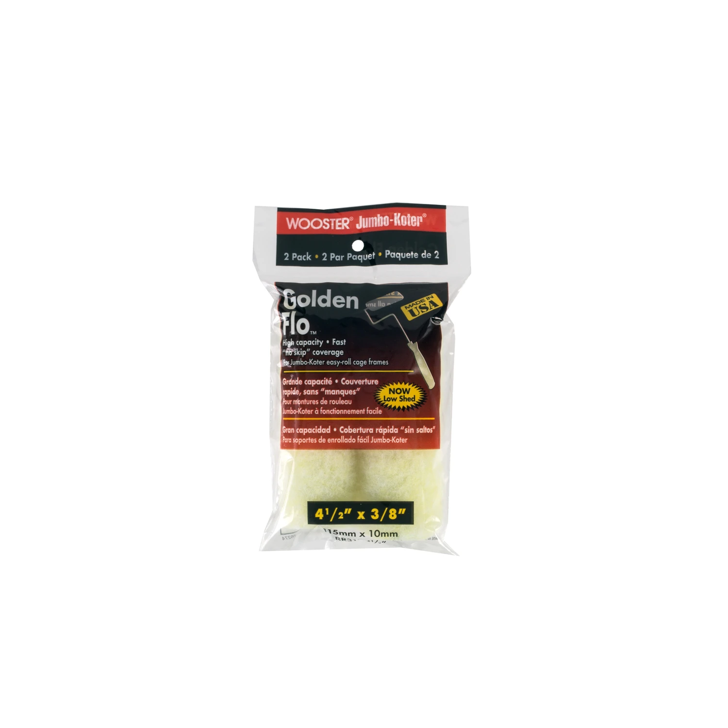 Jumbo-Koter Golden Flo Paint Roller Cover, Yellow Fabric, 3/8-In.Nap, 4.5-In., 2-Pack